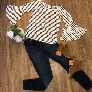 NWT - B/W Striped Bell Sleeved Blouse